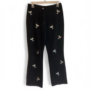 CJ Laing Black Embroidered Corduroy Wide Legged Pants Martini Glasses